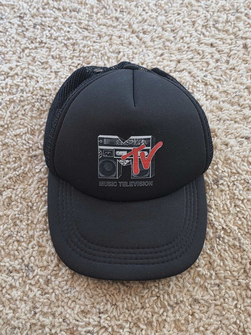RARE Vintage MTV Black Logo Trucker Hat Mesh Back Hipster Retro